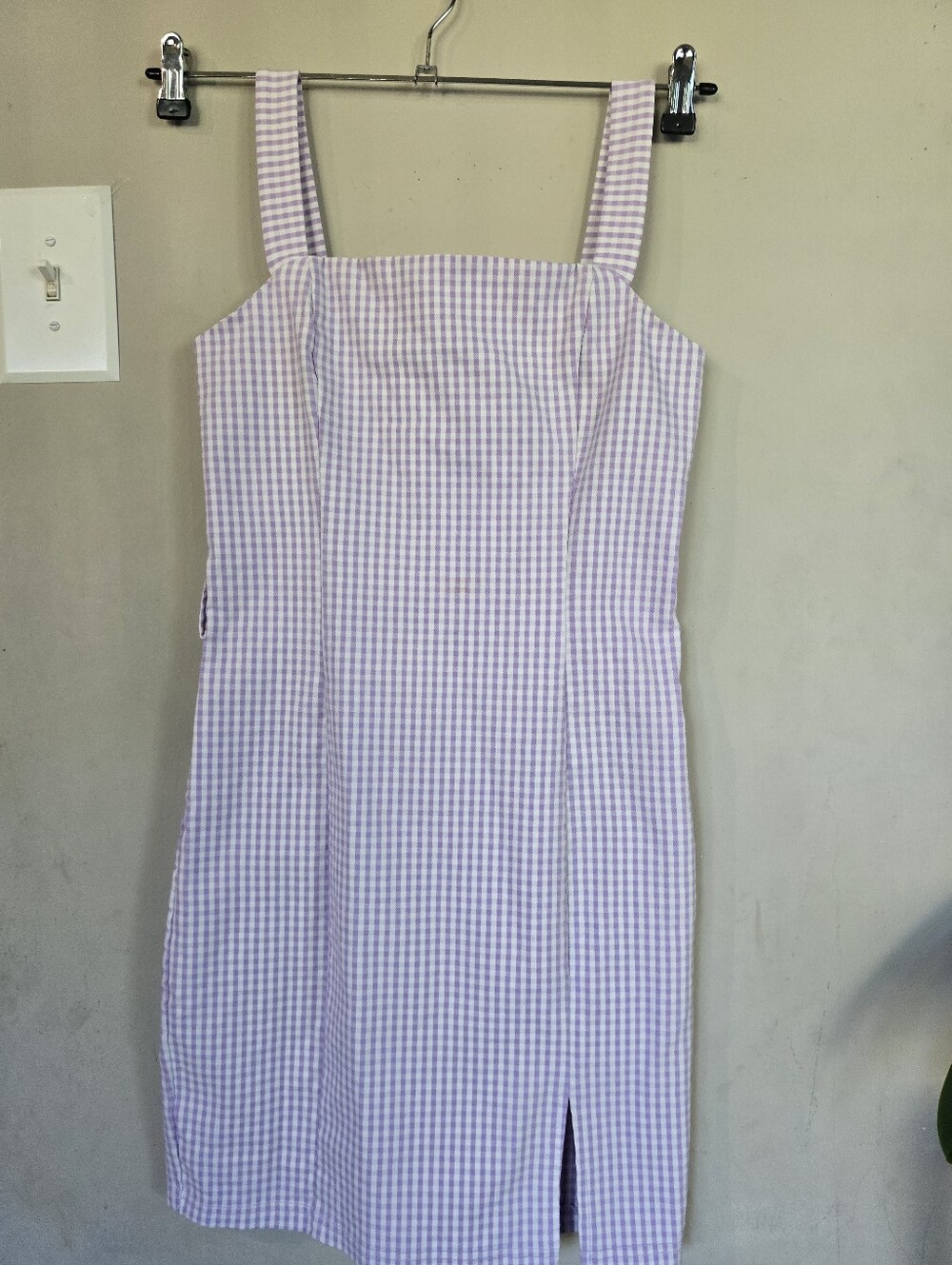 Gingham Square-Neck Mini Dress in Lavender - Picture 3 of 7
